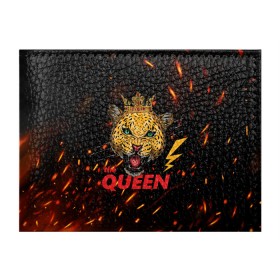 Обложка для студенческого билета с принтом the Queen в Курске, натуральная кожа | Размер: 11*8 см; Печать на всей внешней стороне | queen | большая кошка | королева | корона | кошка | леопард | львица | молния