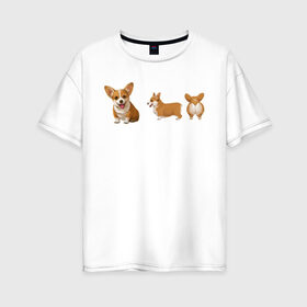 Женская футболка хлопок Oversize с принтом Корги в Курске, 100% хлопок | свободный крой, круглый ворот, спущенный рукав, длина до линии бедер
 | dogs | style | животные | корги | милые собаки | мимимишность | минимализм | модные | подарок | прикольные картинки | пушистая собака | собака | собаки | стиль | щенки