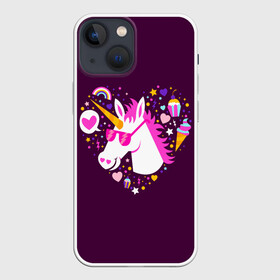 Чехол для iPhone 13 mini с принтом Единорог в Курске,  |  | animal | girl | stars | волшебство | голова | детская | детям | единорог | животное | животные | лошадка | лошадь | любовь | миф | очки | прикольная | радуга | ребенку | рога | сердечко | сердце | сказочный