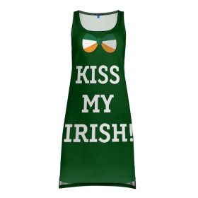 Платье-майка 3D с принтом Kiss my Irish в Курске, 100% полиэстер | полуприлегающий силуэт, широкие бретели, круглый вырез горловины, удлиненный подол сзади. | британия | день святого патрика | золото | ирландия