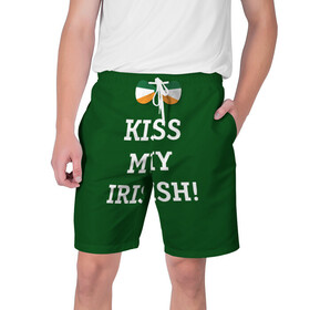 Мужские шорты 3D с принтом Kiss my Irish в Курске,  полиэстер 100% | прямой крой, два кармана без застежек по бокам. Мягкая трикотажная резинка на поясе, внутри которой широкие завязки. Длина чуть выше колен | британия | день святого патрика | золото | ирландия