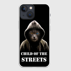 Чехол для iPhone 13 mini с принтом Дитя улиц в Курске,  |  | cat | gangster | балахон | глаза | дитя улиц | кот | котик | крутой | крутой принт | принт | с надписью | топ | тренд