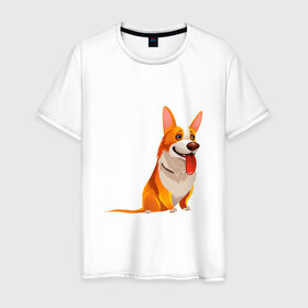 Мужская футболка хлопок с принтом Корги  в Курске, 100% хлопок | прямой крой, круглый вырез горловины, длина до линии бедер, слегка спущенное плечо. | dog. корги | dogs | весёлые собачки | милые собачки | прикольные собачки | собаки | собачки