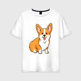 Женская футболка хлопок Oversize с принтом Корги в Курске, 100% хлопок | свободный крой, круглый ворот, спущенный рукав, длина до линии бедер
 | dog. корги | dogs | весёлые собачки | милые собачки | прикольные собачки | собаки | собачки