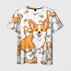 Мужская футболка 3D с принтом Корги в Курске, 100% полиэфир | прямой крой, круглый вырез горловины, длина до линии бедер | dog. корги | dogs | весёлые собачки | милые собачки | прикольные собачки | собаки | собачки