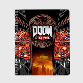 Тетрадь с принтом DOOM ETERNAL в Курске, 100% бумага | 48 листов, плотность листов — 60 г/м2, плотность картонной обложки — 250 г/м2. Листы скреплены сбоку удобной пружинной спиралью. Уголки страниц и обложки скругленные. Цвет линий — светло-серый
 | bethesda | deathmatch | doom 2019 | doom 3 | doom 4 | doom 5 | doom eternal | doom eternal 2019 | doom slayer | eternal doom | game | id techшутер | lan | дум | дум 3 | дум 4 | дум 5 | дум слеер | дум этернал