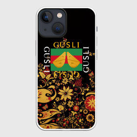 Чехол для iPhone 13 mini с принтом GUSLI в Курске,  |  | antibrand | gucci | gucci colors | gusli | антибренд | гусли | гучи | лого | логотип | мем | надпись | прикол | цвета гучи