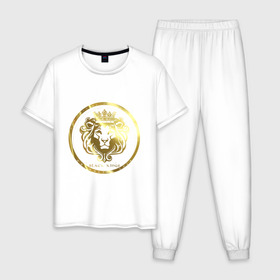 Мужская пижама хлопок с принтом Golden lion в Курске, 100% хлопок | брюки и футболка прямого кроя, без карманов, на брюках мягкая резинка на поясе и по низу штанин
 | власть | дорого | золото | король | корона | лев | царь