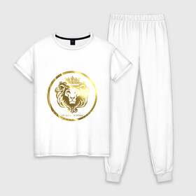 Женская пижама хлопок с принтом Golden lion в Курске, 100% хлопок | брюки и футболка прямого кроя, без карманов, на брюках мягкая резинка на поясе и по низу штанин | власть | дорого | золото | король | корона | лев | царь