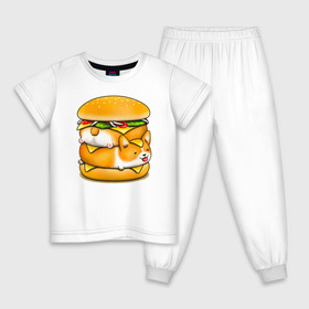 Детская пижама хлопок с принтом Корги в Курске, 100% хлопок |  брюки и футболка прямого кроя, без карманов, на брюках мягкая резинка на поясе и по низу штанин
 | Тематика изображения на принте: art | burger | chees | corgi | dog | арт | бургер | еда | корги | миска | собака | сыр | чизбургер
