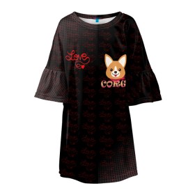 Детское платье 3D с принтом Корги в Курске, 100% полиэстер | прямой силуэт, чуть расширенный к низу. Круглая горловина, на рукавах — воланы | 3d | corg | dog | день святого валеина | корги | кость | лапа | лого | логотип | надпись | собака | эмблема