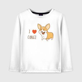 Детский лонгслив хлопок с принтом I LOVE CORGI в Курске, 100% хлопок | круглый вырез горловины, полуприлегающий силуэт, длина до линии бедер | Тематика изображения на принте: animals | corgi | dogs | pets | puppies | queen | животные | корги | королева | песики | питомцы | собаки | щенки