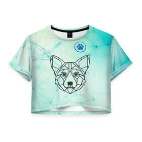 Женская футболка Crop-top 3D с принтом Корги в Курске, 100% полиэстер | круглая горловина, длина футболки до линии талии, рукава с отворотами | абстракция | геометрия | корги | лапка | собака | собачник