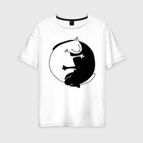 Женская футболка хлопок Oversize с принтом Инь-Янь Коты в Курске, 100% хлопок | свободный крой, круглый ворот, спущенный рукав, длина до линии бедер
 | инь янь | кот | котэ | котята | купить | футболка