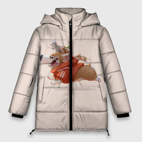 Женская зимняя куртка 3D с принтом КОРГИ И МЫШАТА в Курске, верх — 100% полиэстер; подкладка — 100% полиэстер; утеплитель — 100% полиэстер | длина ниже бедра, силуэт Оверсайз. Есть воротник-стойка, отстегивающийся капюшон и ветрозащитная планка. 

Боковые карманы с листочкой на кнопках и внутренний карман на молнии | animals | corgi | dogs | pets | puppies | queen | животные | корги | королева | песики | питомцы | собаки | щенки