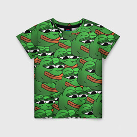 Детская футболка 3D с принтом Pepe The Frog в Курске, 100% гипоаллергенный полиэфир | прямой крой, круглый вырез горловины, длина до линии бедер, чуть спущенное плечо, ткань немного тянется | frog | meme | memes | pepe | pepe the frog | грустная жабка | лягушка | лягушонок пепе | мем | мемы
