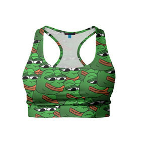 Женский спортивный топ 3D с принтом Pepe The Frog в Курске, 82% полиэстер, 18% спандекс Ткань безопасна для здоровья, позволяет коже дышать, не мнется и не растягивается |  | Тематика изображения на принте: frog | meme | memes | pepe | pepe the frog | грустная жабка | лягушка | лягушонок пепе | мем | мемы