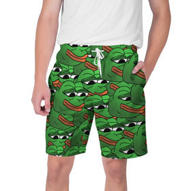 Мужские шорты 3D с принтом Pepe The Frog в Курске,  полиэстер 100% | прямой крой, два кармана без застежек по бокам. Мягкая трикотажная резинка на поясе, внутри которой широкие завязки. Длина чуть выше колен | Тематика изображения на принте: frog | meme | memes | pepe | pepe the frog | грустная жабка | лягушка | лягушонок пепе | мем | мемы