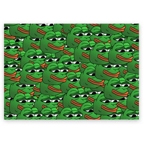 Поздравительная открытка с принтом Pepe The Frog в Курске, 100% бумага | плотность бумаги 280 г/м2, матовая, на обратной стороне линовка и место для марки
 | Тематика изображения на принте: frog | meme | memes | pepe | pepe the frog | грустная жабка | лягушка | лягушонок пепе | мем | мемы