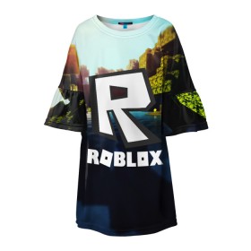 Детское платье 3D с принтом ROBLOX в Курске, 100% полиэстер | прямой силуэт, чуть расширенный к низу. Круглая горловина, на рукавах — воланы | game | gamer | logo | roblox | игры | логотип | роблокс