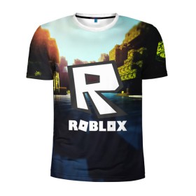 Мужская футболка 3D спортивная с принтом ROBLOX в Курске, 100% полиэстер с улучшенными характеристиками | приталенный силуэт, круглая горловина, широкие плечи, сужается к линии бедра | game | gamer | logo | roblox | игры | логотип | роблокс