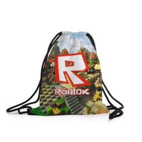 Рюкзак-мешок 3D с принтом ROBLOX в Курске, 100% полиэстер | плотность ткани — 200 г/м2, размер — 35 х 45 см; лямки — толстые шнурки, застежка на шнуровке, без карманов и подкладки | Тематика изображения на принте: game | gamer | logo | roblox | игры | логотип | роблокс