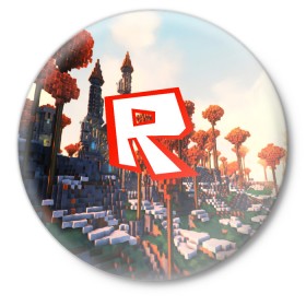 Значок с принтом ROBLOX GAME в Курске,  металл | круглая форма, металлическая застежка в виде булавки | game | gamer | logo | roblox | игры | логотип | роблокс