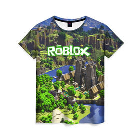 Женская футболка 3D с принтом ROBLOX в Курске, 100% полиэфир ( синтетическое хлопкоподобное полотно) | прямой крой, круглый вырез горловины, длина до линии бедер | game | gamer | logo | roblox | игры | логотип | роблокс
