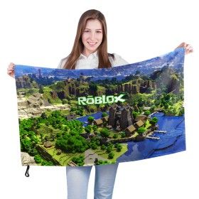 Флаг 3D с принтом ROBLOX в Курске, 100% полиэстер | плотность ткани — 95 г/м2, размер — 67 х 109 см. Принт наносится с одной стороны | game | gamer | logo | roblox | игры | логотип | роблокс
