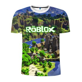 Мужская футболка 3D спортивная с принтом ROBLOX в Курске, 100% полиэстер с улучшенными характеристиками | приталенный силуэт, круглая горловина, широкие плечи, сужается к линии бедра | game | gamer | logo | roblox | игры | логотип | роблокс