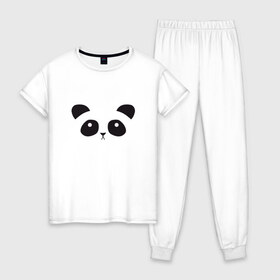 Женская пижама хлопок с принтом Грустная пандочка в Курске, 100% хлопок | брюки и футболка прямого кроя, без карманов, на брюках мягкая резинка на поясе и по низу штанин | грустный | милый | мишка | мордочка | панда