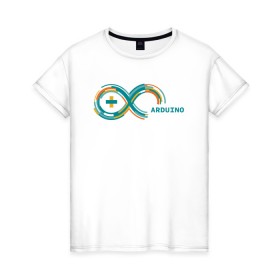 Женская футболка хлопок с принтом Arduino в Курске, 100% хлопок | прямой крой, круглый вырез горловины, длина до линии бедер, слегка спущенное плечо | arduino | board | code | ide | ардуино | код | коды | плата | платы | программирование
