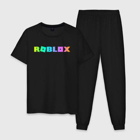 Мужская пижама хлопок с принтом ROBLOX в Курске, 100% хлопок | брюки и футболка прямого кроя, без карманов, на брюках мягкая резинка на поясе и по низу штанин
 | Тематика изображения на принте: roblox | игра | компьютерная игра | логотип | онлайн | онлайн игра | роблакс | роблокс