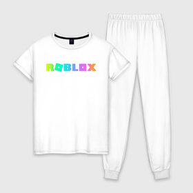 Женская пижама хлопок с принтом ROBLOX в Курске, 100% хлопок | брюки и футболка прямого кроя, без карманов, на брюках мягкая резинка на поясе и по низу штанин | roblox | игра | компьютерная игра | логотип | онлайн | онлайн игра | роблакс | роблокс