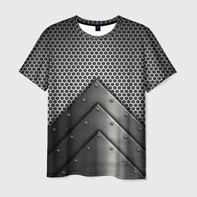Мужская футболка 3D с принтом Броня металлическая в Курске, 100% полиэфир | прямой крой, круглый вырез горловины, длина до линии бедер | абстракция | броня | геометрия | железо | кольчуга | конус | круги | линии | металл | полосы | сетка | сталь | текстура | треугольник
