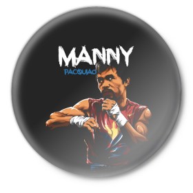 Значок с принтом Manny в Курске,  металл | круглая форма, металлическая застежка в виде булавки | manny pacquiao | pac man | pacquiao | бокс | мэнни пакьяо | пакьяо