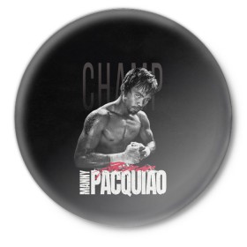 Значок с принтом Manny Pacquiao в Курске,  металл | круглая форма, металлическая застежка в виде булавки | Тематика изображения на принте: manny pacquiao | pac man | pacquiao | бокс | мэнни пакьяо | пакьяо