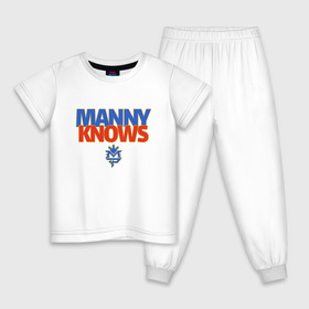 Детская пижама хлопок с принтом Manny Knows в Курске, 100% хлопок |  брюки и футболка прямого кроя, без карманов, на брюках мягкая резинка на поясе и по низу штанин
 | Тематика изображения на принте: manny pacquiao | pac man | pacquiao | бокс | мэнни пакьяо | пакьяо