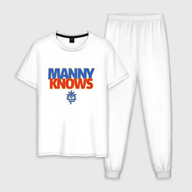 Мужская пижама хлопок с принтом Manny Knows в Курске, 100% хлопок | брюки и футболка прямого кроя, без карманов, на брюках мягкая резинка на поясе и по низу штанин
 | Тематика изображения на принте: manny pacquiao | pac man | pacquiao | бокс | мэнни пакьяо | пакьяо