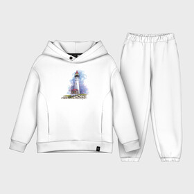Детский костюм хлопок Oversize с принтом Crisp Point Lighthouse в Курске,  |  | Тематика изображения на принте: art | katie batz | lighthouse | достопримечательности | маяк | море | отдых | пляж | туристы