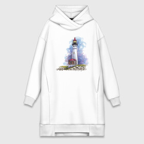 Платье-худи хлопок с принтом Crisp Point Lighthouse в Курске,  |  | art | katie batz | lighthouse | достопримечательности | маяк | море | отдых | пляж | туристы