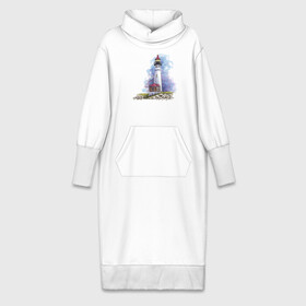 Платье удлиненное хлопок с принтом Crisp Point Lighthouse в Курске,  |  | Тематика изображения на принте: art | katie batz | lighthouse | достопримечательности | маяк | море | отдых | пляж | туристы