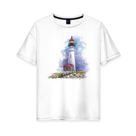 Женская футболка хлопок Oversize с принтом Crisp Point Lighthouse в Курске, 100% хлопок | свободный крой, круглый ворот, спущенный рукав, длина до линии бедер
 | art | katie batz | lighthouse | достопримечательности | маяк | море | отдых | пляж | туристы