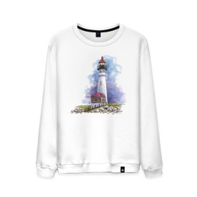 Мужской свитшот хлопок с принтом Crisp Point Lighthouse в Курске, 100% хлопок |  | art | katie batz | lighthouse | достопримечательности | маяк | море | отдых | пляж | туристы