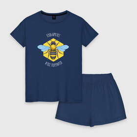 Женская пижама с шортиками хлопок с принтом будь шмелее в Курске, 100% хлопок | футболка прямого кроя, шорты свободные с широкой мягкой резинкой | насекомые | настроение | прикольные надписи | пчела | шмель