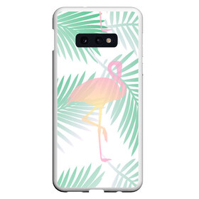 Чехол для Samsung S10E с принтом Фламинго в джунглях в Курске, Силикон | Область печати: задняя сторона чехла, без боковых панелей | Тематика изображения на принте: арт | джунгли | лес | леса | пальма | пальмы | папоротник | розовый фламинго | фламинго