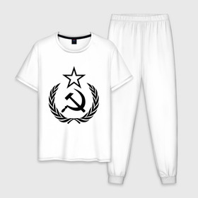 Мужская пижама хлопок с принтом СССР в Курске, 100% хлопок | брюки и футболка прямого кроя, без карманов, на брюках мягкая резинка на поясе и по низу штанин
 | венки | венок | герб | гербы | звезда | звёзды | коммунизм | коммунист | коммунисты | молот | молоты | серп | серпы | символ | символы | советский союз | ссср