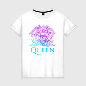 Женская футболка хлопок с принтом QUEEN в Курске, 100% хлопок | прямой крой, круглый вырез горловины, длина до линии бедер, слегка спущенное плечо | queen | rock | брайан мэи | группа queen | группа квин | джон дикон | квин | королева | король | роджер тейлор | рок | фредди меркьюри