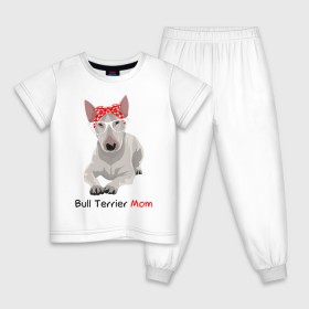 Детская пижама хлопок с принтом Bull terrier Mom в Курске, 100% хлопок |  брюки и футболка прямого кроя, без карманов, на брюках мягкая резинка на поясе и по низу штанин
 | бультерьер | собака | собачник