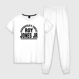 Женская пижама хлопок с принтом Roy Jones Jr. в Курске, 100% хлопок | брюки и футболка прямого кроя, без карманов, на брюках мягкая резинка на поясе и по низу штанин | captain hook | roy jones | roy levesta jones | бокс | капитан хук | рой джонс